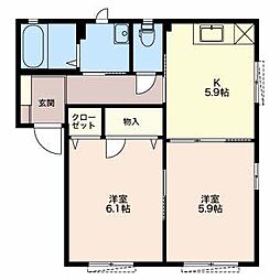 アンソニアB 1階2Kの間取り