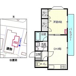 平田ビル 2階1DKの間取り
