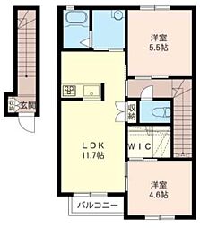 JR両毛線 新前橋駅 徒歩18分の賃貸アパート 2階2LDKの間取り