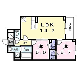 CREVANCE荒川 2LDKの間取図画像