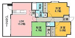 JR豊肥本線 光の森駅 徒歩3分の賃貸マンション 4階3LDKの間取り