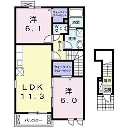 Ｒ’Ｓ−II　Ｂ 2階2LDKの間取り