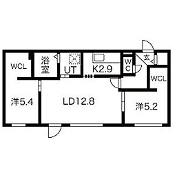 ブルーイング大通東 4階2LDKの間取り