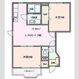 ユーロパレスII 1階2LDKの間取り