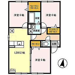 フラワータウン栄町　Ｂ 2階3LDKの間取り