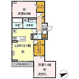 ヴィラルーチェ祇園 2階2LDKの間取り