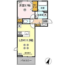 コンフォート武蔵 2階1LDKの間取り