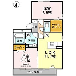 グランシャリオＭ 3階2LDKの間取り
