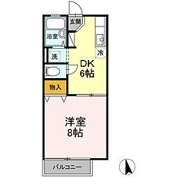 中ノ島ハイツ　B 2階1DKの間取り