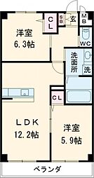 シーテラス 5階2LDKの間取り