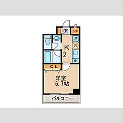 ステージ橦木 3階1Kの間取り