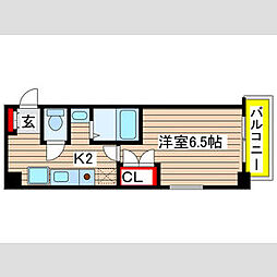 ステージ橦木 3階1Kの間取り