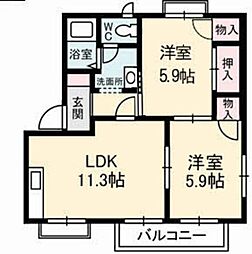 ももさき　Ｂ棟 1階2LDKの間取り