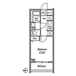 GENOVIA大崎skygarden 4階1Kの間取り
