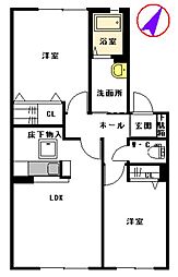 サンクレール 1階2LDKの間取り