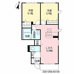 アリアガーデン　Ａ棟 1階2LDKの間取り