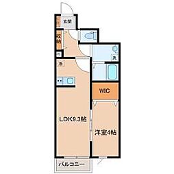 シャンテ南仙台 1階1LDKの間取り