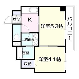 ロイヤルシティ県庁前プレミアム 4階2Kの間取り