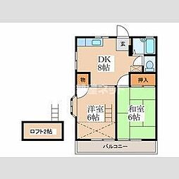 フォレストハウス 2階2DKの間取り
