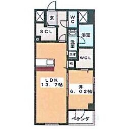 FREA 2階1LDKの間取り