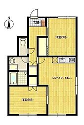 パストラルハイムIII 1階2LDKの間取り