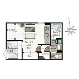 (仮称)レガリスト東照宮8 1階1LDKの間取り