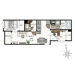 (仮称)レガリスト東照宮8 2階2LDKの間取り