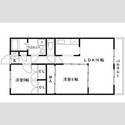 黒松クレスト 5階2LDKの間取り