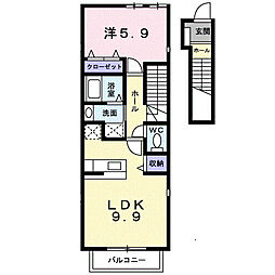 サニーレジデンスＢ 2階1LDKの間取り