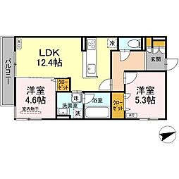 D-residence東手城 101 1階2LDKの間取り