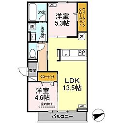 D-residence東手城 203 2階2LDKの間取り