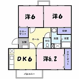 バンブーハイム 1階3DKの間取り