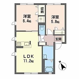 クオレール大橋Ａ棟I 1階2LDKの間取り