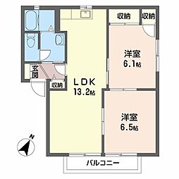 クレールＴ．Ｉ　　Ａ棟 1階2LDKの間取り