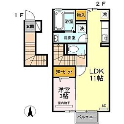 エクセルIII 2階1LDKの間取り
