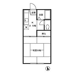 メゾン石橋 102 1階1Kの間取り