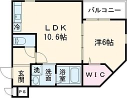 コウジィコート野崎 1階1LDKの間取り
