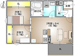 REGALEST 庭瀬II 2階2LDKの間取り