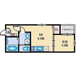 ベルベットコート岩塚 3階1DKの間取り