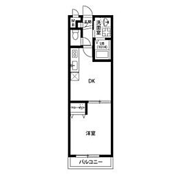 アンプルール リーブル SenII 2階1DKの間取り