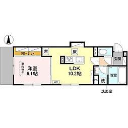 D-ROOM壬生森町 1階1LDKの間取り