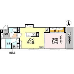 D-ROOM壬生森町 3階1LDKの間取り