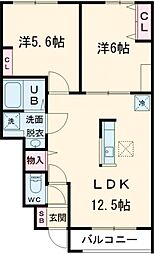 Amabile（アマービレ） 1階2LDKの間取り