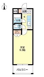 グリーンパーク一葉 1階1Kの間取り