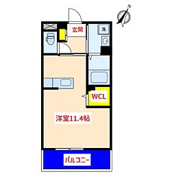 ISLAND国分中央 1階ワンルームの間取り