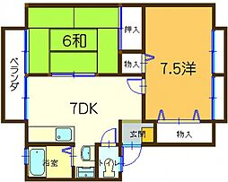 ウィンディア相・藤井 2階2DKの間取り