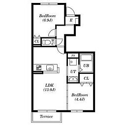 ピーヌスII 1階2LDKの間取り