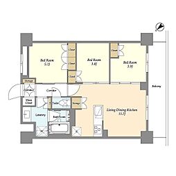 グランカーサ瑞江 2階3LDKの間取り