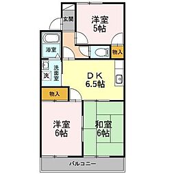 フレグランス三ツ相　C棟 2階3DKの間取り
