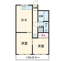 シェブー喜田村II 1階2DKの間取り